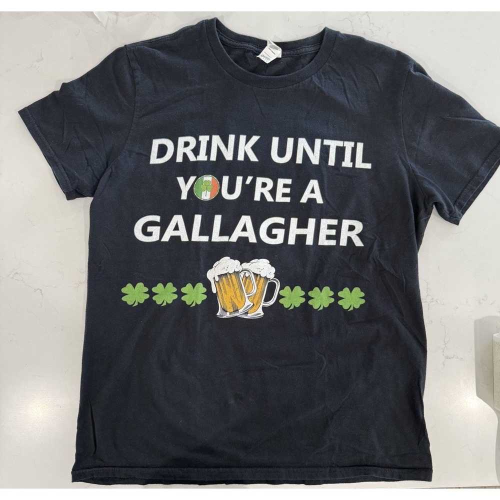 Anvil Drink Like A Gallagher Black T-shirt Funny St‎ Patrick's Day Size Medium